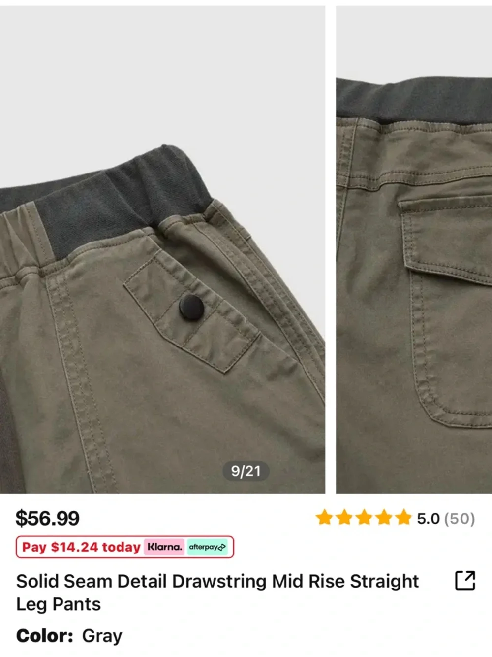 Flamingals Solid Seam Detail Drawstring Mid Rise Straight Leg Pants Size XS - Picture 5 of 11